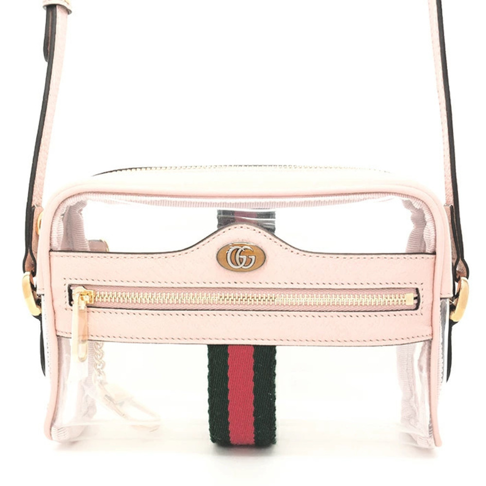Gucci Shoulder Bag GG Marmont Web Cruise Ophidia Vinyl Clear Clutch Pink Logo